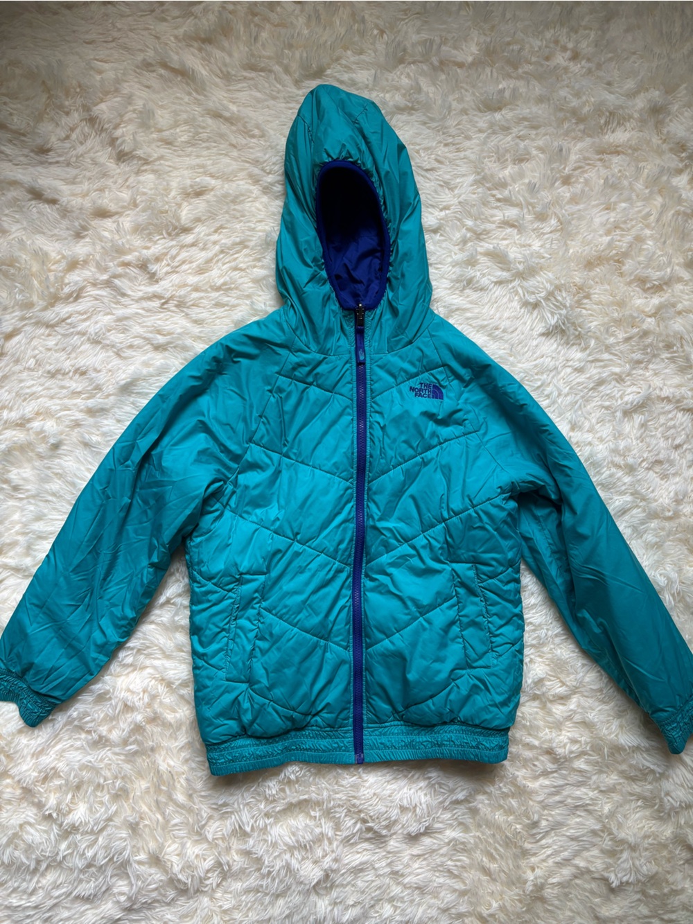 The North Face Reversible Puffer Jacket Blue Teal - Guessing L/XL